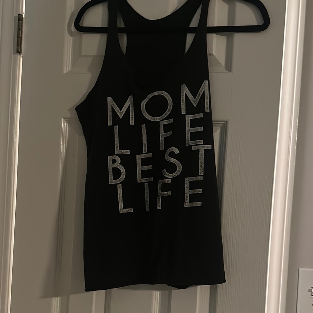 4/$15 Charcoal Graphic Tank Top “mom life best life”